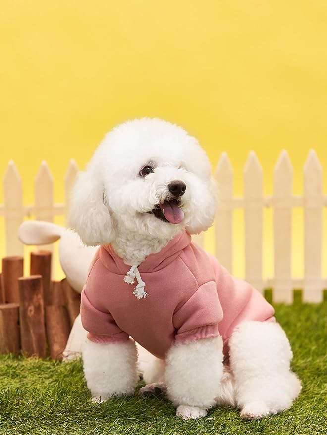 QWINEE Basic Dog Hoodie Sweatshirt Puppy Sweater Warm Cat Costumes Pet Clothes for Chihuahua Puppy Kitten Small Medium Dogs Light Pink Small
