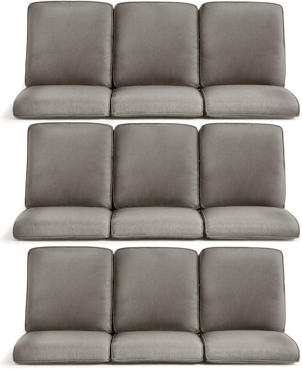 9-Piece Outdoor Patio Cushion Set - Fade & Water Resistant with Removable Olefin Cover, 22x24x4 Inch Memory Foam Cushions for Wicker Sectional Sofa – Grey/Regular