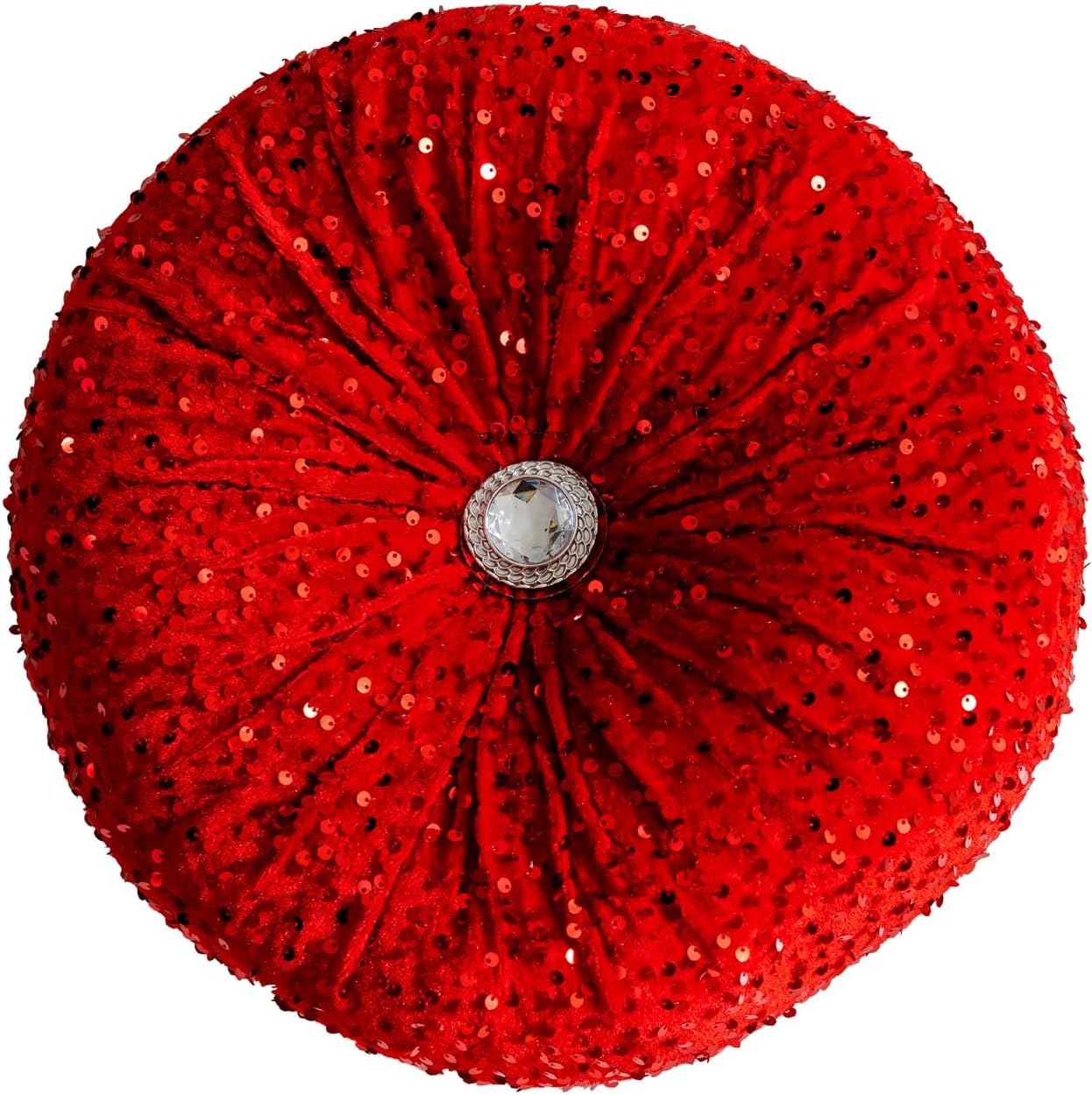 Round Throw Pillow, 13.7in Soft Solid Color Sequin Glitter Decorative Round Pillow Circle Floor Pillows Cushions for Sofa Bed Chair Living Room Floor Car Home Decoration, Red