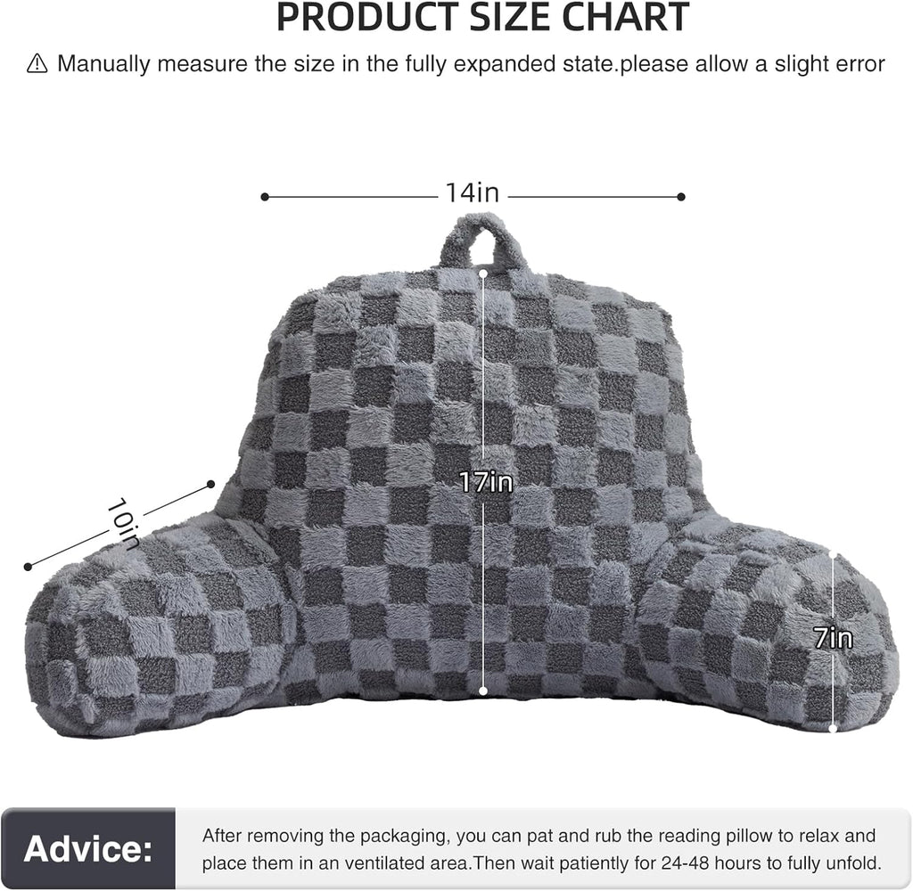 Aimuan Checkered Reading Pillow Bed Rest Wedge Backrest Checkerboard Pillow with Arms Back Support for Sitting Up in Bed Cushion Incline Rest Sleeping Snoring Pillow (Grey,Standard)
