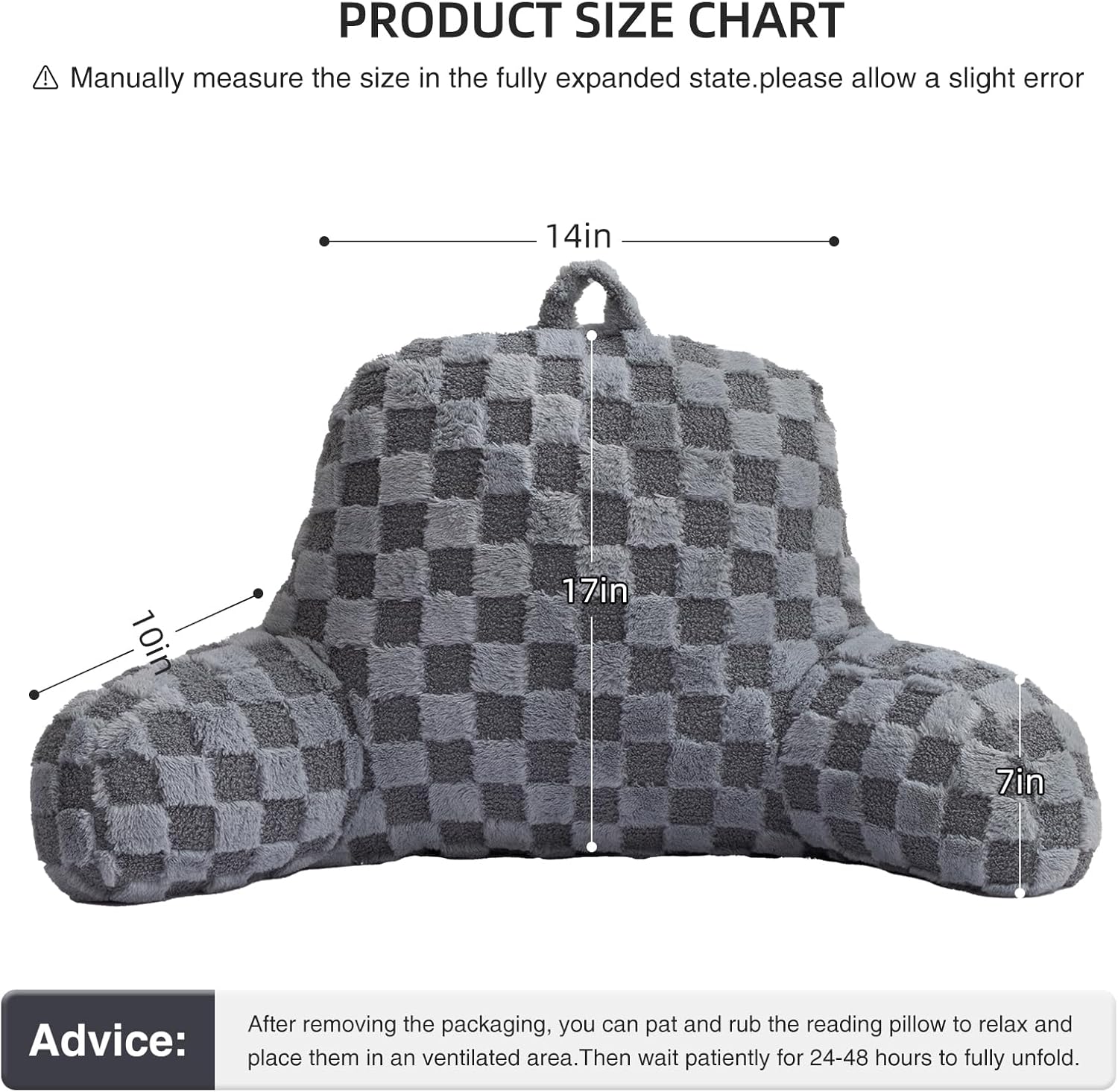 Aimuan Checkered Reading Pillow Bed Rest Wedge Backrest Checkerboard Pillow with Arms Back Support for Sitting Up in Bed Cushion Incline Rest Sleeping Snoring Pillow (Grey,Standard)