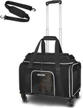 Petskd Top-Expandable Pet Carrier with Wheels 18x13x9.5 Inches Southwest Airline Approved, Soft-Sided Carrier for Small Cats Dogs with Locking Safety Zippers and Anti-Scratch Mesh(Black)