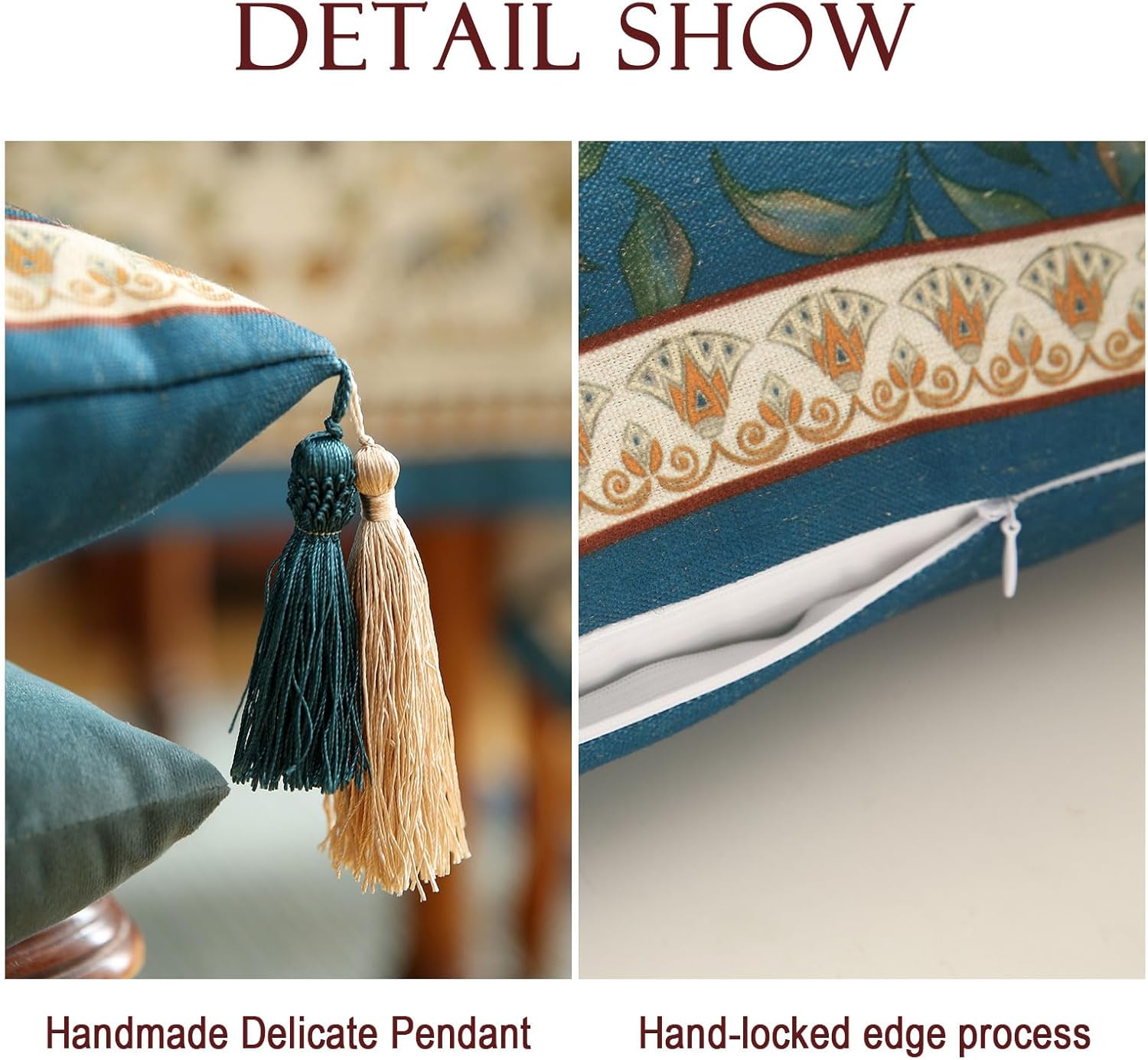 patdrea Designer Square Throw Pillow Covers,French Floral Blue Farmhouse Linen Vine Branch Pattern Pillow Cover,Decorative Pillowcases Cushion for Bed Living Room Outdoor Car,18"x18"