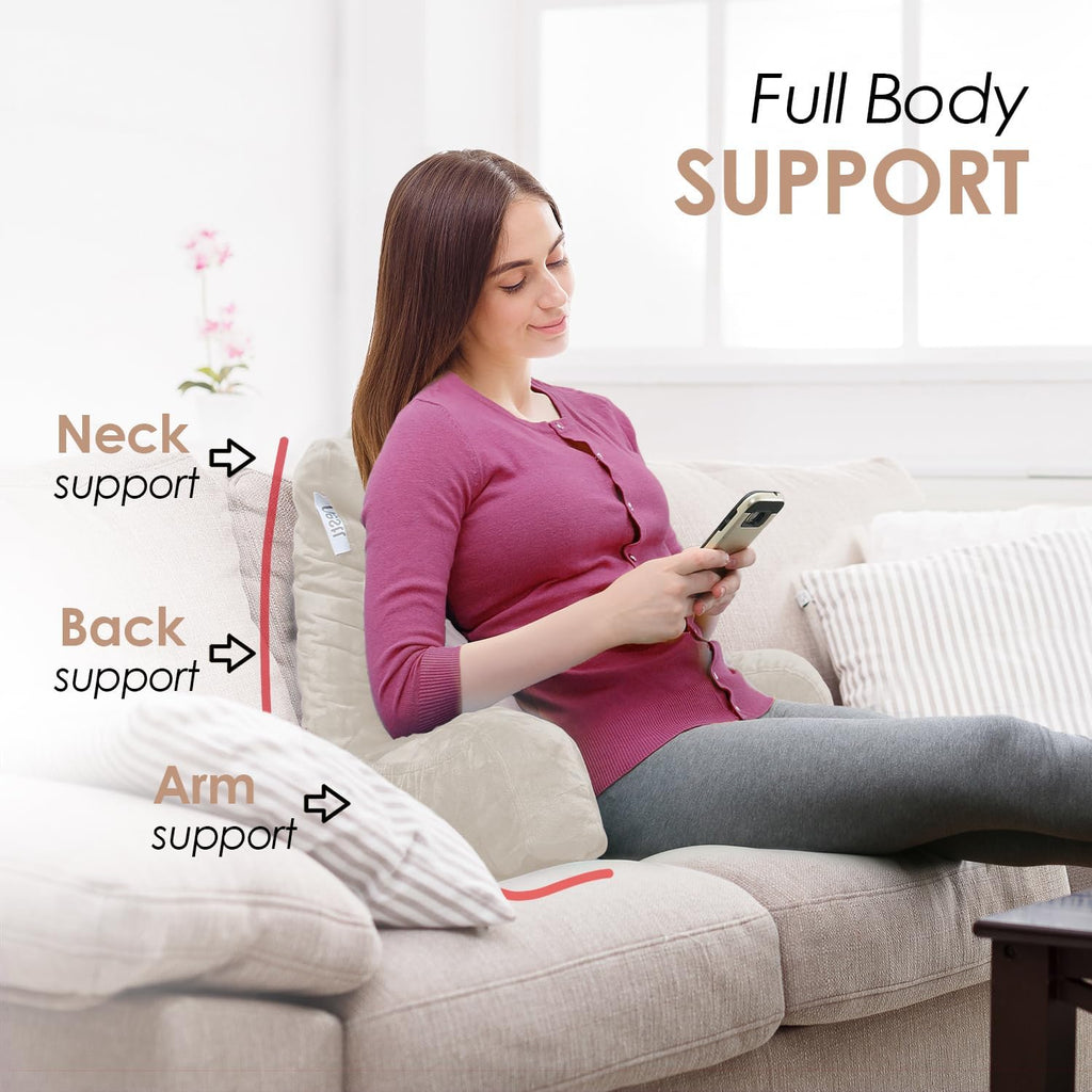Nestl Reading Pillow with Shredded Memory Foam, Designed for Sitting Up in Bed and Couch, Back and Arms Adjustable Support for Adult & Teens Backrest Pillows for Reading, with Washable Cover Linen