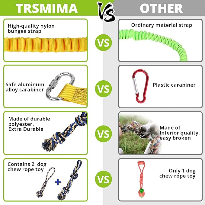 Dog Hanging Bungee Tug Toy: Interactive Tether Tug-of-War for Pitbull Small to Large Dogs to Exercise and Fun Solo Play - Durable Retractable Tugger Dog Rope Toy with 2 Chew Rope Toys