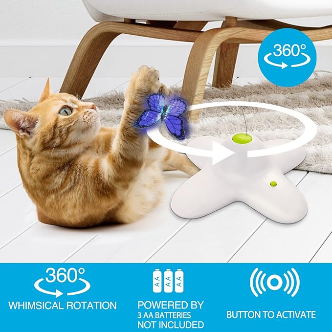 All for Paws Cat Toys Interactive Butterfly Flutter Bug Cat Automatic Toy Stimulating Kitty Toys Enrichment for Indoor Cats