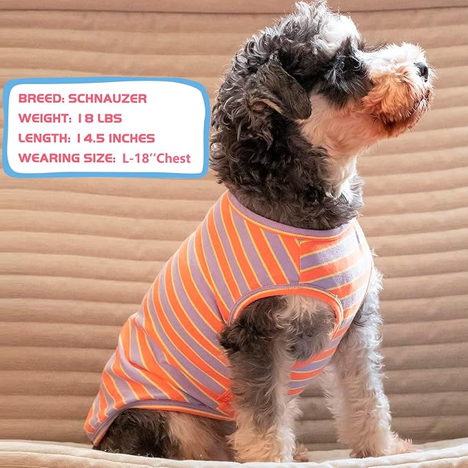 KYEESE 2Pack Dog Shirts Striped T Shirt Soft Tee for Small Dogs Cotton Tank Top Lightweight Sleeveless Vest Dog Clothes, Small,Purple+ Orange Striped