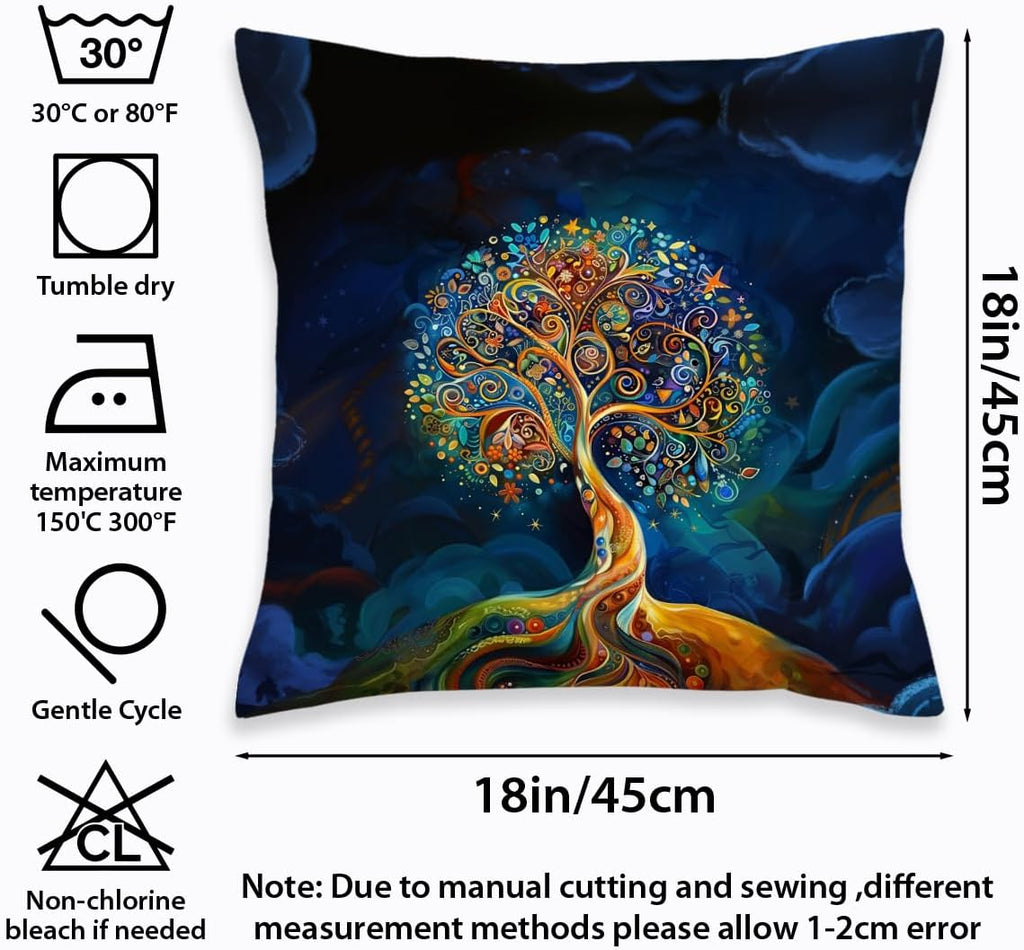 2 Pcs Watercolor Tree Throw Pillow Cover, Decorative Boho Pillow Covers for Couch, Light Tree Of Life Square Cushion Cases for Couch Sofa Bed Bedroom Apartment Dorm Living Room Office Home Decor