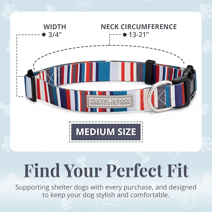 Lucky Love Dog - Adjustable Dog Collar with Easy Click Buckle for Small to Large Dogs, Durable, & Comfortable for Male & Female Dogs, Pet Collar for Puppies & Adult Ones - Linus, Medium