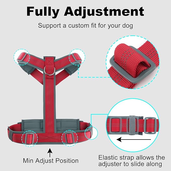 Plutus Pet No Pull Dog Harness, Adjustable Nylon Harness with Soft Padding, Reflective and Heavy Duty Dog Harness for Small, Medium, Large Dogs(Red, XS)