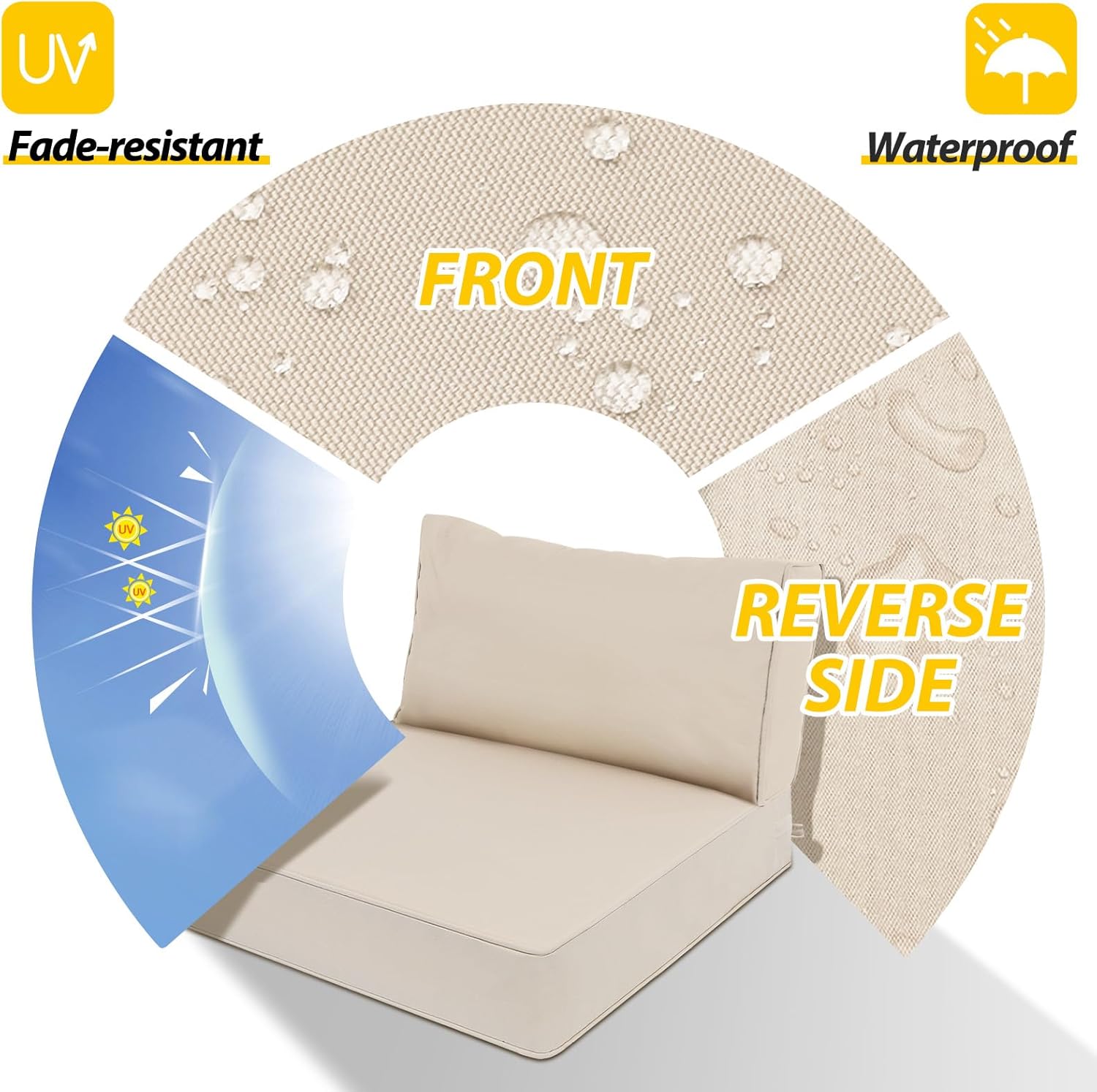 AAAAAcessories Outdoor Deep Seat Cushions, Waterproof, Fade-Resistant Patio Furniture Replacement Cushions, 25.5" x 25.5" x 5" + 25.5" x 13.5", Sandstone Beige