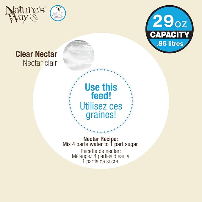 Nature's Way Hanging Glass Hummingbird Feeder for Outdoor Decor, 29 Ounce Capacity Nectar Feeder, 4 Easy to Clean Flexible Ports, Purple Lilac