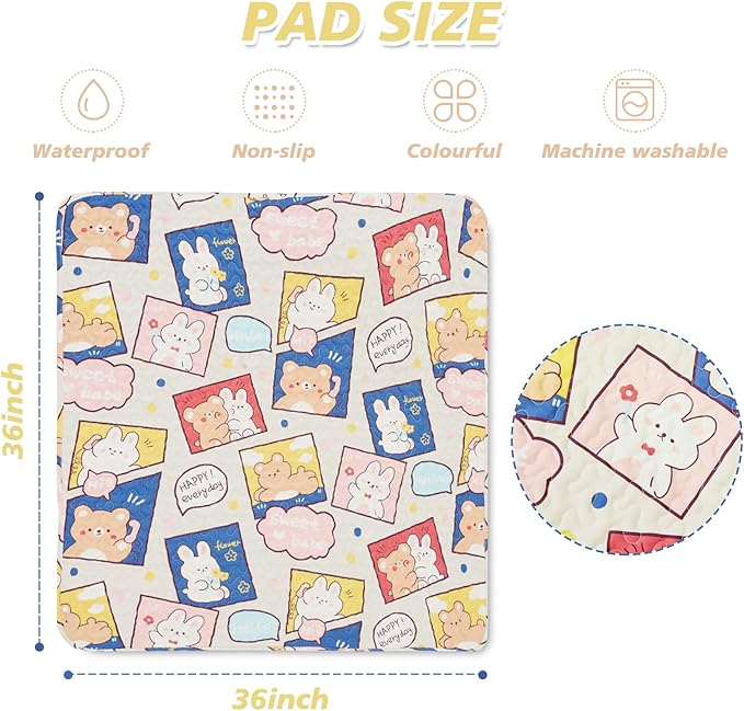 PJYuCien Washable Dog Playpen Mat, 36”x 36”, Leak-Proof Reusable Puppy Pee Pads, Non-Slip Pee Mat for Whelping Pads, Crate, Potty Training, Puppy Playpen (Note: Mat Only, Playpen Not Included)