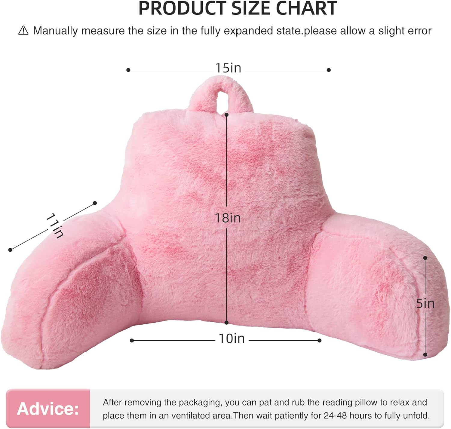 Aimuan Reading Pillow Bed Rest Pillow with Arms Rabbit Fur Cushion for Adults Teens Incline Rest Sitting up & Sleeping Snoring Pillow with Pregnancy Lumbar Back Support (Standard, Pink)