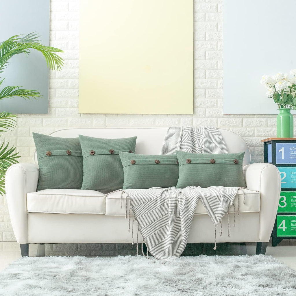 HWY 50 Sage Green Chenille Throw Pillow Covers 12x20 Inch with Triple Buttons, Soft Spring Farmhouse Accent Decorative Cushion Cases for Couch Sofa Bed Living Room Pack of 2 Rectangle