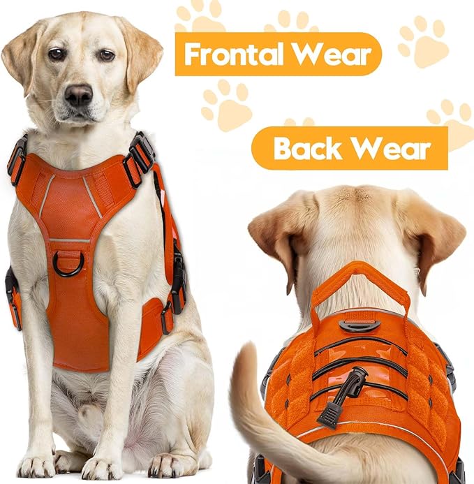 Heavy-Duty Tactical Dog Harness for Large Dogs, No Pull Adjustable Reflective Pet Vest with Molle System, K9 Military-Grade Control for Service Training, Outdoor & 10+ Breeds, Orange, Large