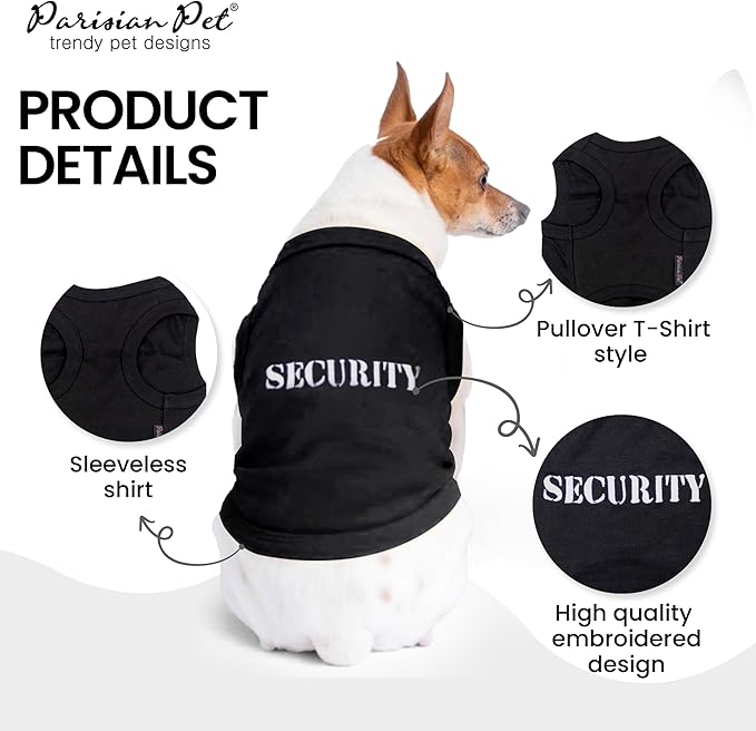 Parisian Pet Security Dog Shirt - Security Costume for Dogs - Halloween Pet Vest - Pet Halloween Costumes - Dog Apparel & Accessories - Sleeved Pet Costume - XL