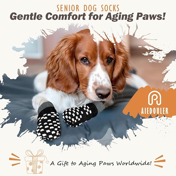 Non Slip Dog Socks to Prevent Licking Paws Grippy Socks for Senior Dog on Hardwood Floors Anti Slip Dog Socks for Hot Pavement Double Side Paw Protector Prevent Scratching Black L