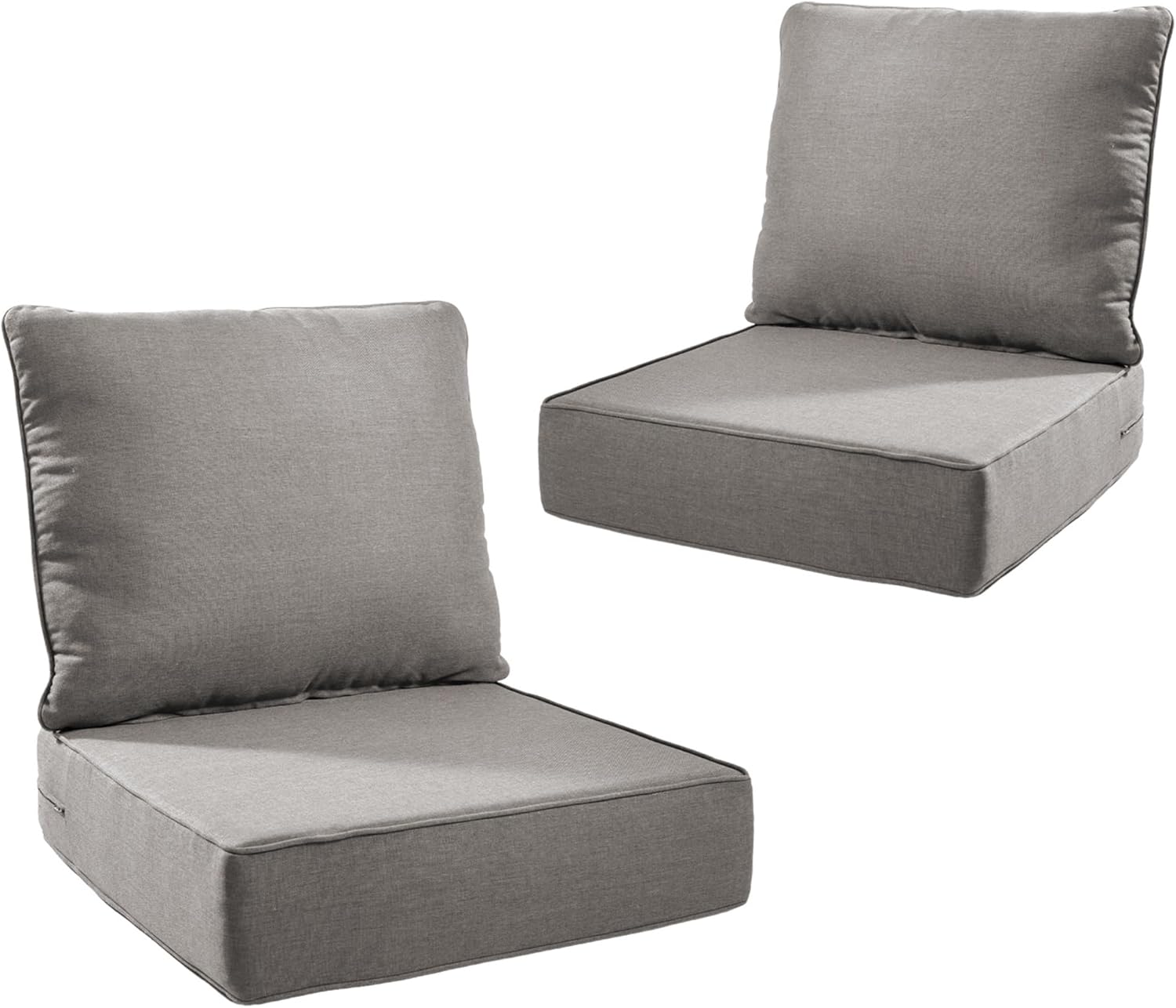 Outdoor Cushion Set for Furniture Patio Furniture, UV Resistant, Water Resistant - 6 Inch Thick Foam Garden Cushions– 24x24 Inch Patio Seat Covers for Chair/Sofa/Couch | Grey | 2-Pack |