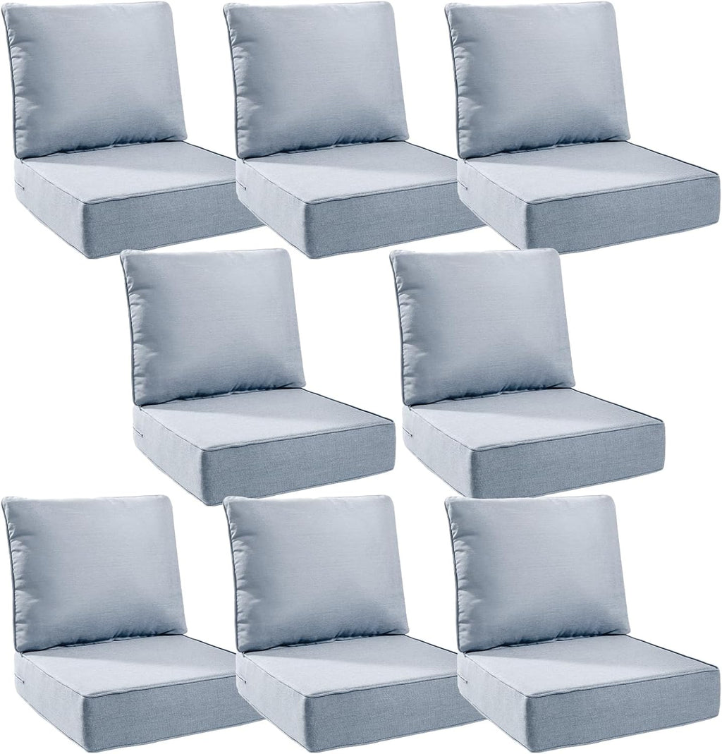 6" Thick Outdoor Cushions 24x24x6, 8-Set Deep Seat Patio Cushions with Removable Cover, Waterproof & Fade Resistant Replacement for Wicker Chair, Loveseat, Sofa - Baby Blue