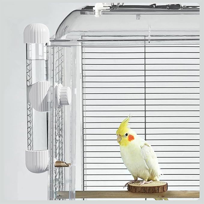 9.4 Fl Oz No Mess Bird Water Dispenser, Automatic Parrot Water Feeder with Spring Valve, Clear Cage Water Drinker for Parakeets Cockatiels Budgies Finch Lovebirds & Canary (White, 7.4 fl oz (220ml))