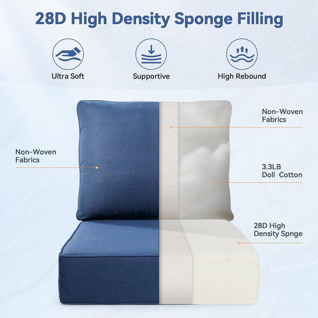 6" Thick Outdoor Cushions 24x24x6, 5-Set Deep Seat Patio Cushions with Removable Cover, Waterproof & Fade Resistant Replacement for Wicker Chair, Loveseat, Sofa - Blue