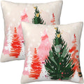 bassyil Christmas Tree Watercolor Throw Pillow Covers Decorative Linen Pillow Cases Set of 2 Square Cushion Cover for Couch Sofa Bedroom Patio 18x18 Inch