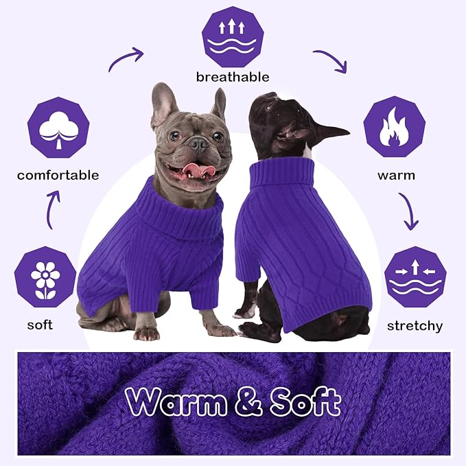 Dog Sweater for Medium Dogs, Warm Winter Fall Dog Sweaters for Dog Girls Boys, Turtleneck Dog Knitwear, Doggie Christmas Sweater, Pet Sweatshirt Clothes Knit French Bulldog, Beagle (Purple M)