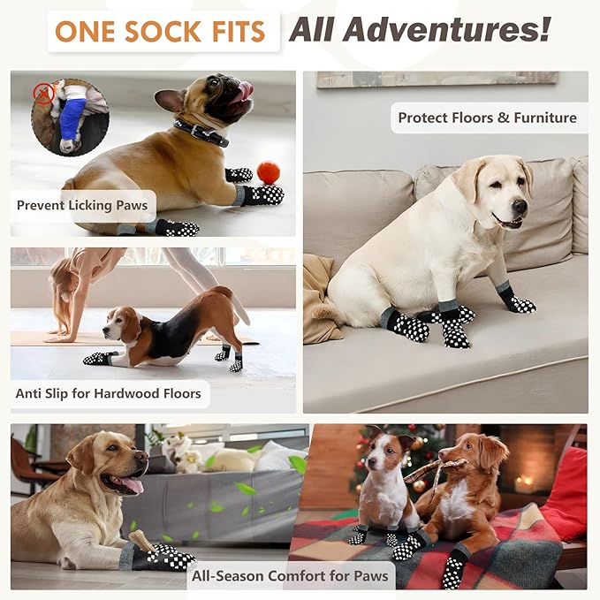 Non Slip Dog Socks to Prevent Licking Paws Grippy Socks for Senior Dog on Hardwood Floors Anti Slip Dog Socks for Hot Pavement Double Side Paw Protector Prevent Scratching Black XS