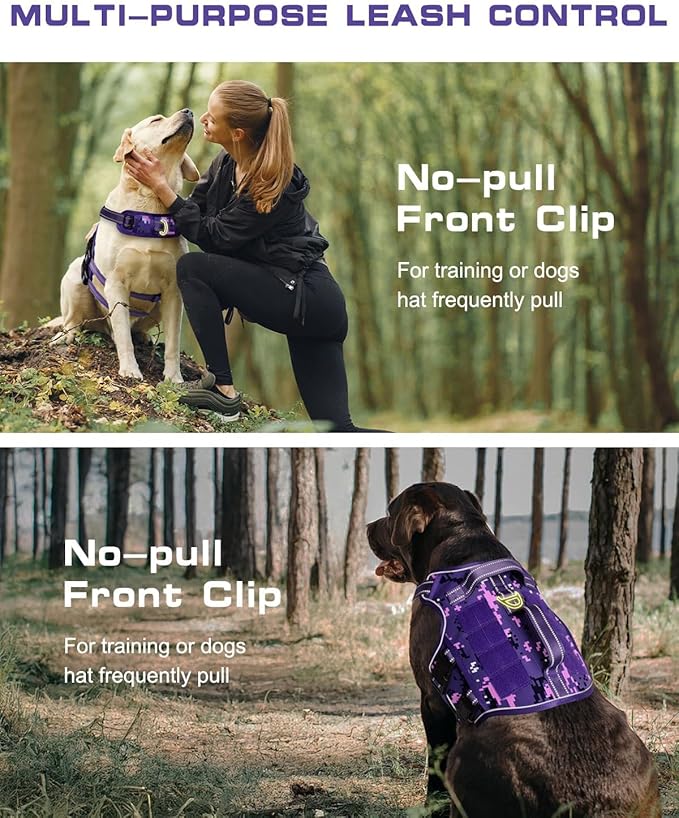 Dog Harness for Large Dogs Heavy Duty, No Pull Tactical Dog Harness with Molle System, Easy On and Off Service Dog Vest, Breathable Padded, Adjustable Reflective Pet Vest for Walking Hiking Training