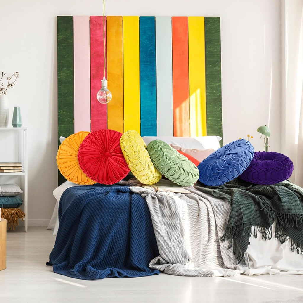 Yerliker 6 Pcs Floor Pillow Cushions 15inch Round Velvet Throw Pillows Colorful Flexible Cushions Alternative Pillows for Couch Chair Living Room Bedroom Home Office Decor(Bright Color)