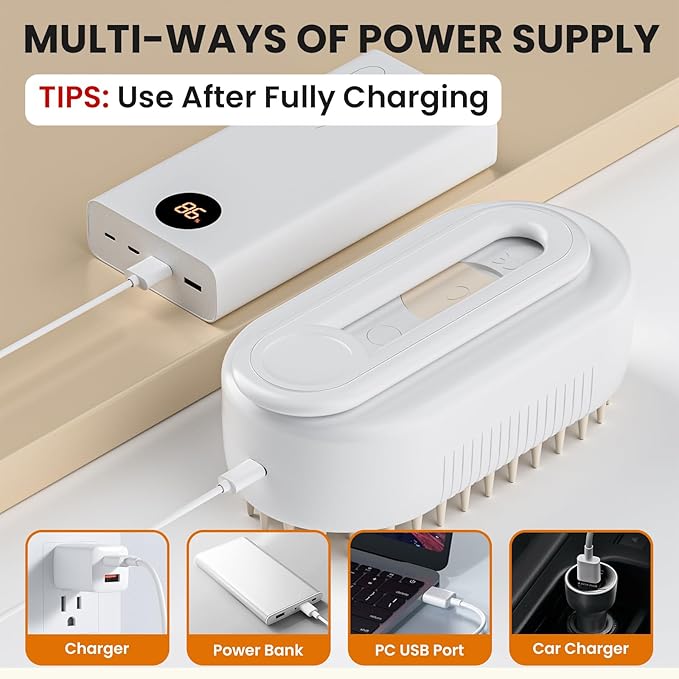 Cat Steam Brush for Shedding, Pet Steam Brush for Cats and Dog, 4 in 1 Rechargeable Cat Hair Brush, Spray Anti-Static, Massage, Cleaning, Shedding & Combing All In One, for Long & Short Haired Pets!