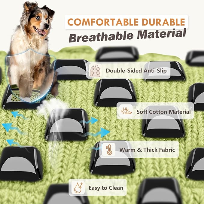 Non Slip Dog Socks to Prevent Licking Paws Grippy Socks for Senior Dog on Hardwood Floors Anti Slip Dog Socks for Christmas Holiday Double Side Paw Protector Prevent Scratching Green L