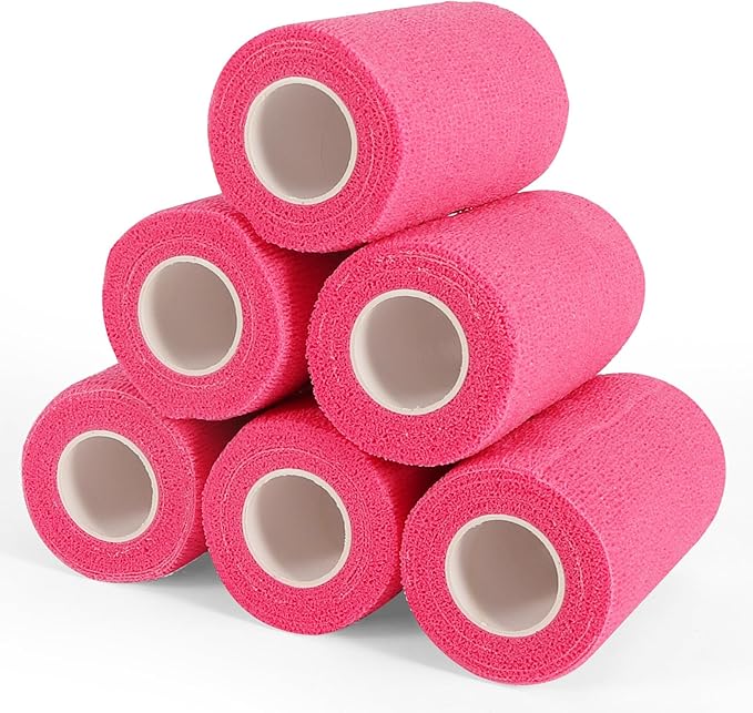 6 Rolls Elastic Self Adhesive Bandage Wrap 4 Inch, Breathable Non Woven Cohesive Bandage, Vet Wrap for Dogs, Ankle Sprains Swelling Medical First Aid Tape, Sports Athletic Tape Hot Pink