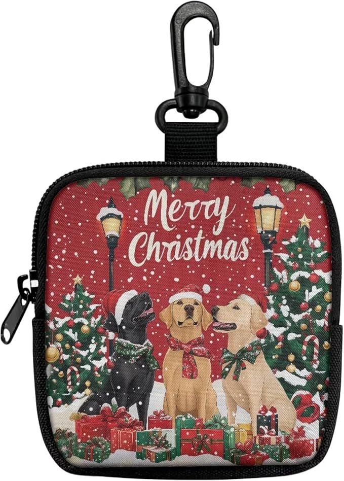 KEIAHUAN Christmas Dogs Hands Free Dog Treat Bags Training Pouch Puppy Training Small Bag with Carabiner Phone Pocket Small Coin Purse Change Pouch
