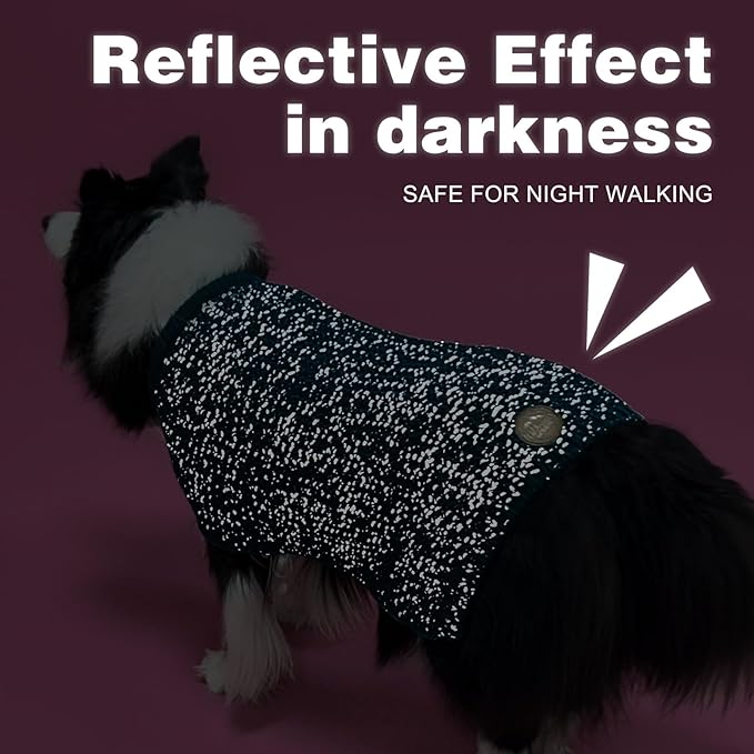 KYEESE Dog Sweater for Large Dogs with Leash Hole Warm Pullover with Reflective Yarn Male Thick Stretchy Knitwear Winter Soft Pet Coat boy for Cold Weather Comfy Dog Sweaters, Navy Blue, XX-Large