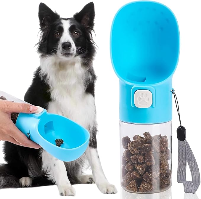 Colorday Handheld Dog Treat Dispenser Built-in Clicker & Treat Pouch, Slow Feeder for Puppy Training Walking Hiking Traveling (6.7 OZ, Blue)