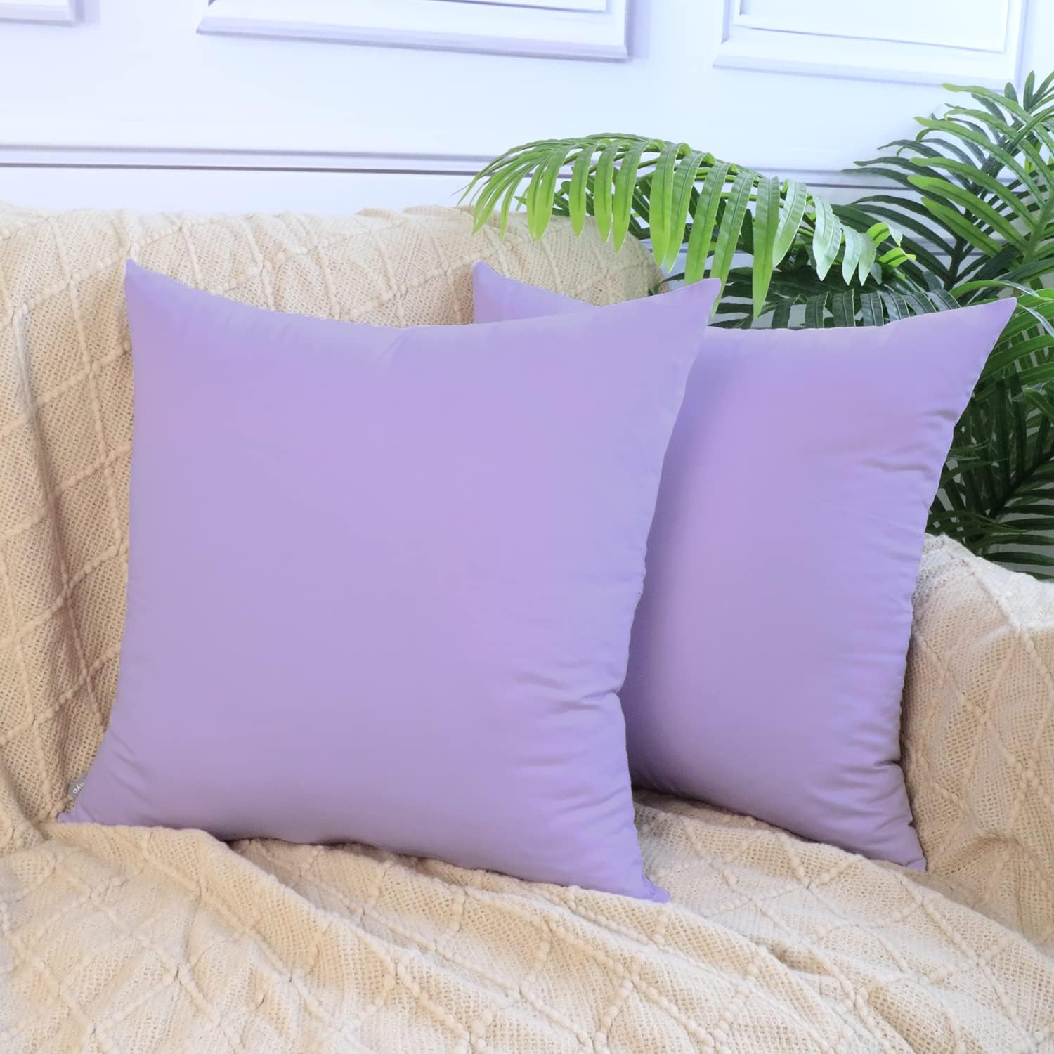 4-Pack 100% Cotton Comfortable Solid Decorative Throw Pillow Case,Thmyo Square Cushion Cover Pillowcase Sublimation Blank Pillow Covers DIY Throw Pillowcase for Sofa(20x20 inch/ 50x50cm,Light Purple)