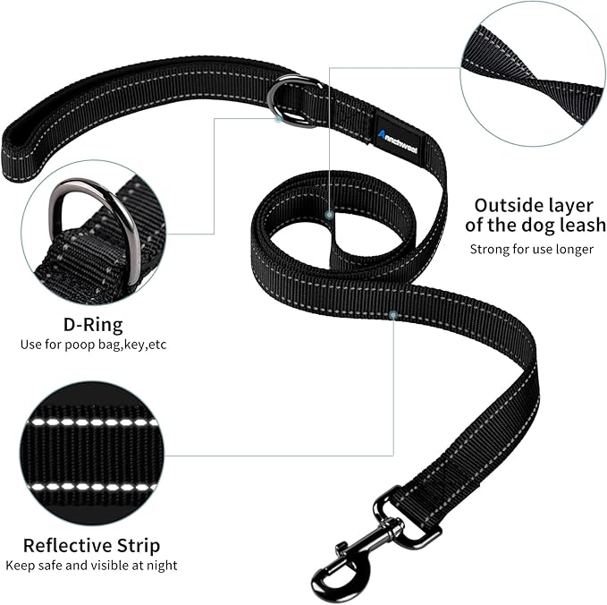 Annchwool No Pull Dog Harness with Padded Handle+5 Ft Leash,Reflective Strip Escape Proof and Quick Fit to Adjust Dog Harness,Easy for Training Walking for Small & Medium and Large Dogs(Black-Set,XL)