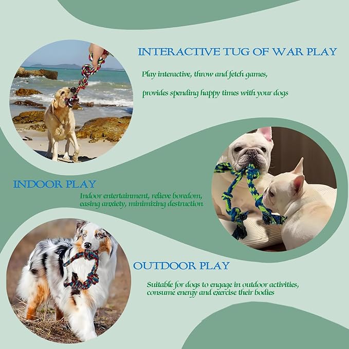 3-Pack Heavy Duty Dog Rope Toy, Tough Chew Toys, Durable Interactive Tug of War &Teeth Cleaning Ropes for Large and Medium Aggressive Chewers (3-Pack, Large)