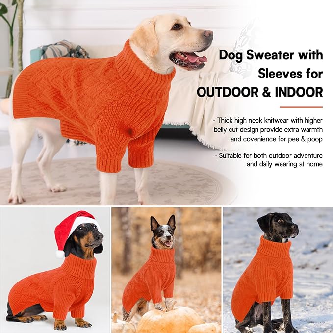 KOESON Medium Dog Sweaters, Warm Sweater for Medium Dogs Female Male, Turtleneck Dog Halloween Sweater with Sleeves, Easy On Pet Sweaters with Sleeves for Beagle, Dachshund, Boston Terrier, Orange, M