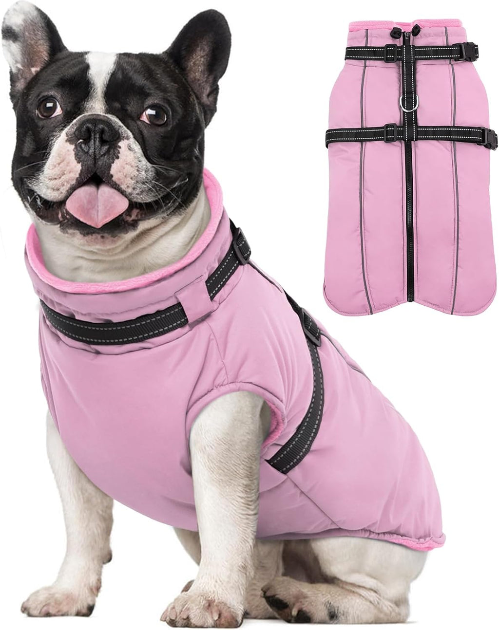 Lelepet Waterproof Dog Jacket with Harness Built in Warm Dog Winter Coat, Reflective Jacket Fleece Jacket, Windproof Dogs Coats for Small Dogs, Thermal Pet Snowsuit for Cold Weather, Yorkshire, Pink S