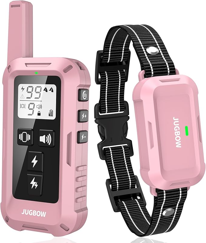 Jugbow Dog Training Collar - 4200FT Training Collars with Remote, IPX8 Waterproof E-Collar with 4 Training Modes, Security Lock for Dogs 10-120lbs(Pink)