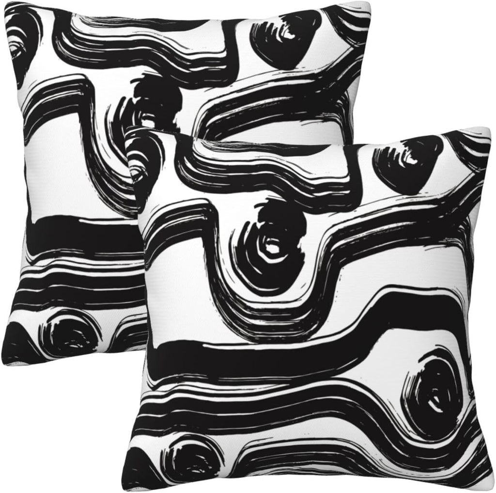 Black and White Striped Throw Pillow Covers 18x18 in Set of 2 Decorative Modern Pattern Linen Abstract Art Boho Pillow Case Square Cushion Covers for Farmhouse Sofa Bed Couch Living Room Decor