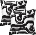 Black and White Striped Throw Pillow Covers 18x18 in Set of 2 Decorative Modern Pattern Linen Abstract Art Boho Pillow Case Square Cushion Covers for Farmhouse Sofa Bed Couch Living Room Decor