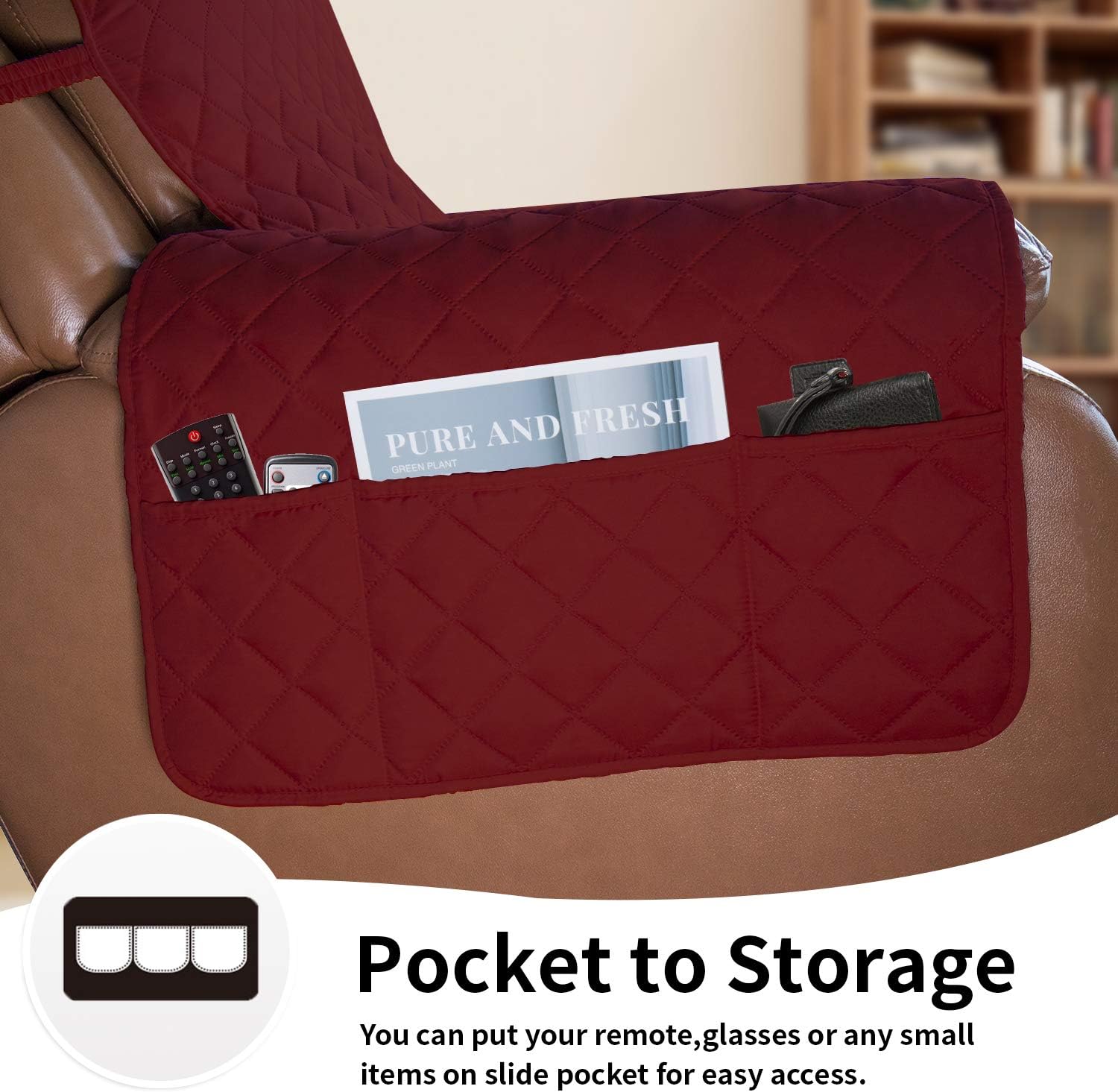 Easy-Going Oversized Recliner Cover Reversible Couch Cover Sofa Cover for Living Room Water Resistant Furniture Protector with Elastic Straps for Pets Kids (Oversized Recliner, Christmas Red/Ivory)