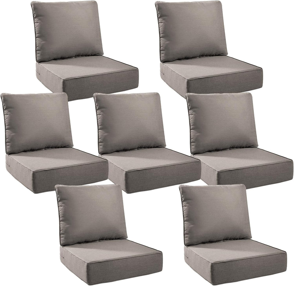 6" Thick Outdoor Cushions 24x24x6, 7-Set Deep Seat Patio Cushions with Removable Cover, Waterproof & Fade Resistant Replacement for Wicker Chair, Loveseat, Sofa - Grey