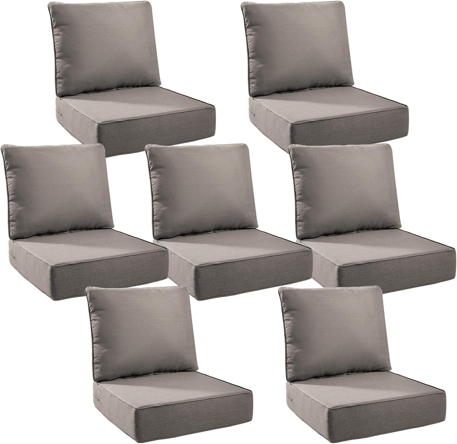 6" Thick Outdoor Cushions 24x24x6, 7-Set Deep Seat Patio Cushions with Removable Cover, Waterproof & Fade Resistant Replacement for Wicker Chair, Loveseat, Sofa - Grey