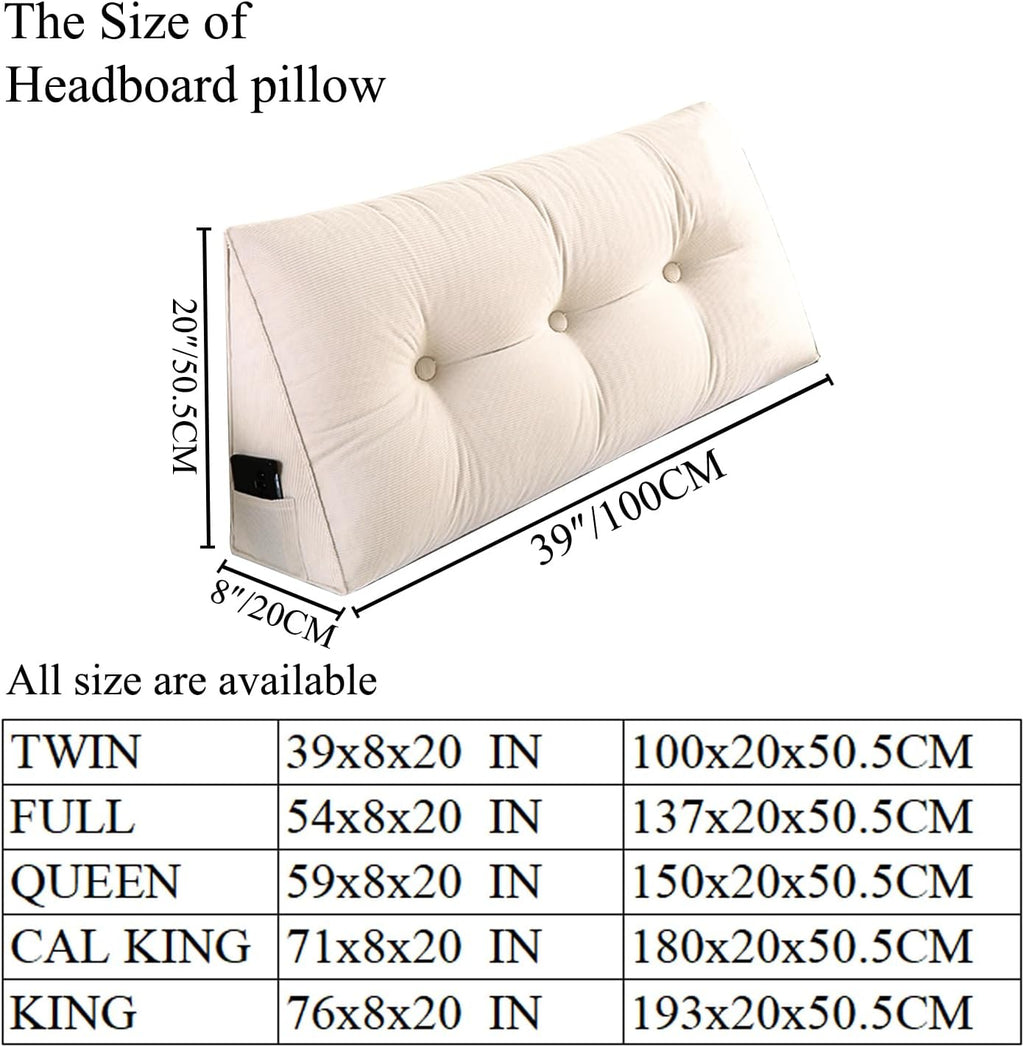 SAMTY Husband headboard Pillow Large Back Rest Support Reading Pillows for Sitting in Bed for Adults Triangle Velvet Wedge Pillow headboard Twin XL Size, Grey