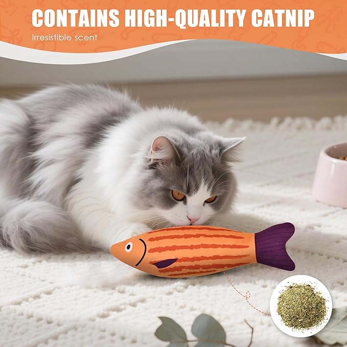 Cat Toys, Catnip Toys for Cats, Soft and Durable with Rattle Sound, Interactive Kitten Toys for Indoor Cats, Cat Chew Toy for All Breeds (3 Pack, Sardine)